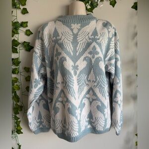🌿 90’s Vintage Blue & White Cottagecore Dove Sweater